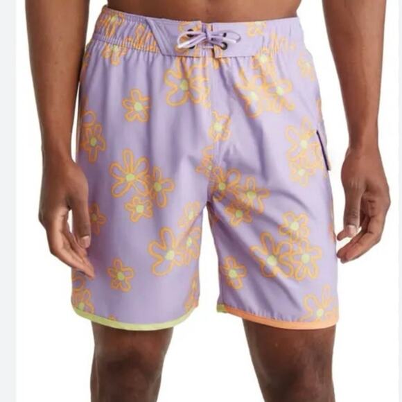 NWT SVRN CODE Swim Trunks Men’s XL Purple Orange Floral Board Shorts - Picture 1 of 5